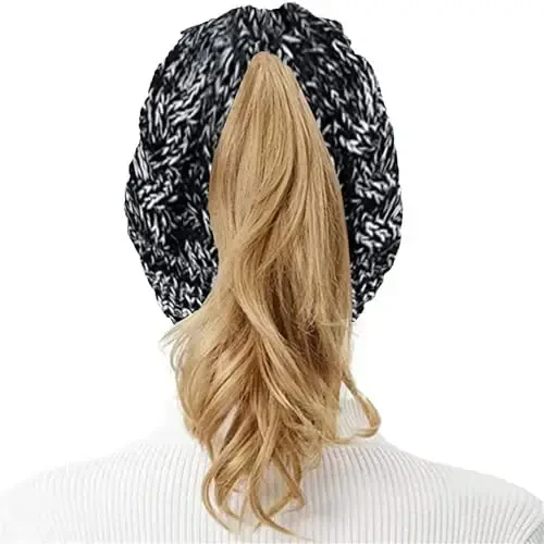 Rosoz Ponytail Beanie for Women,Winter Warm Beanie Tail Soft Stretch Cable Knit Messy High Bun Hat - 7
