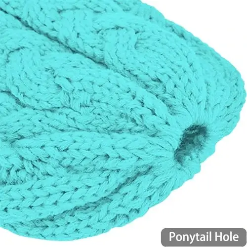Rosoz Ponytail Beanie for Women,Winter Warm Beanie Tail Soft Stretch Cable Knit Messy High Bun Hat - 3