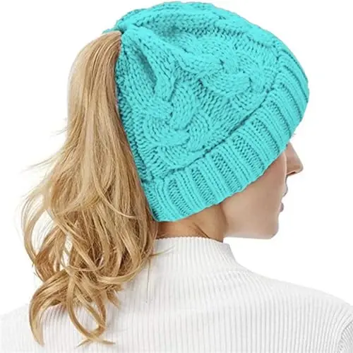 Rosoz Ponytail Beanie for Women,Winter Warm Beanie Tail Soft Stretch Cable Knit Messy High Bun Hat - 6