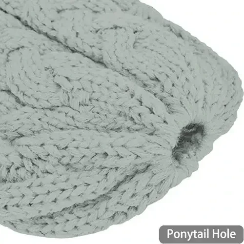 Rosoz Ponytail Beanie for Women,Winter Warm Beanie Tail Soft Stretch Cable Knit Messy High Bun Hat - 3
