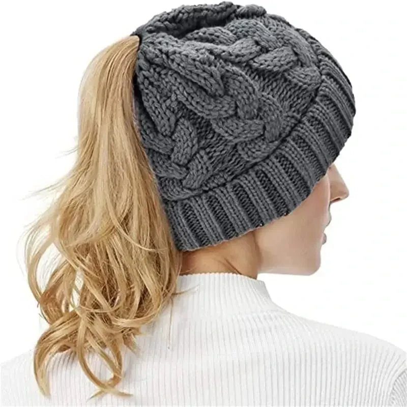 Rosoz Ponytail Beanie for Women,Winter Warm Beanie Tail Soft Stretch Cable Knit Messy High Bun Hat - 3