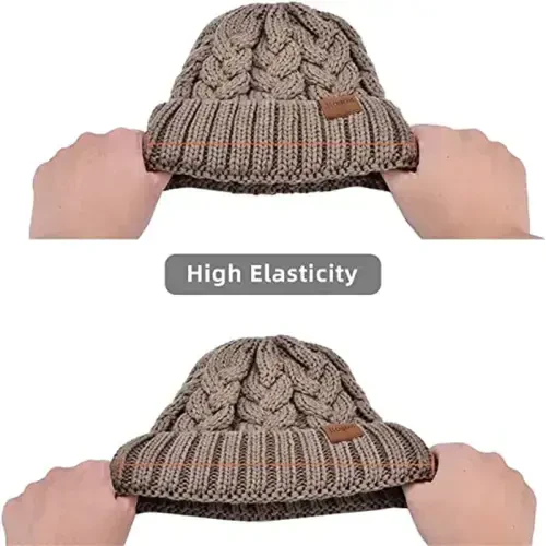 Rosoz Ponytail Beanie for Women,Winter Warm Beanie Tail Soft Stretch Cable Knit Messy High Bun Hat - 7