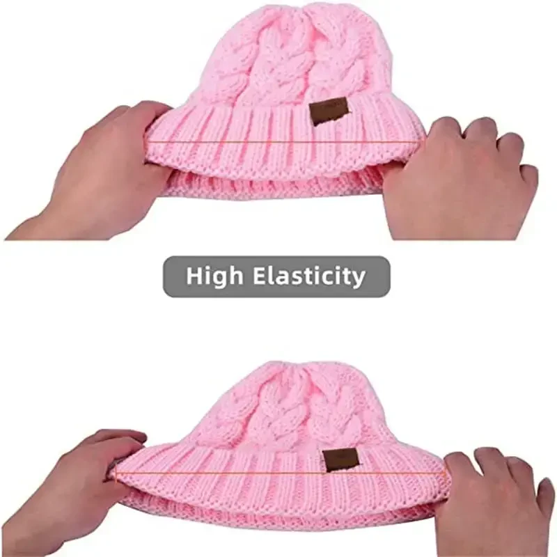 Rosoz Ponytail Beanie for Women,Winter Warm Beanie Tail Soft Stretch Cable Knit Messy High Bun Hat - 5