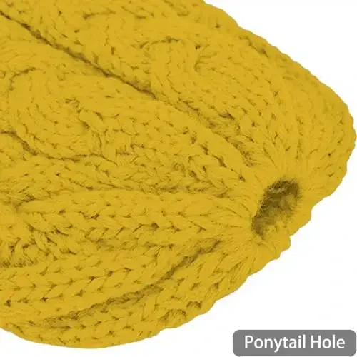 Rosoz Ponytail Beanie for Women,Winter Warm Beanie Tail Soft Stretch Cable Knit Messy High Bun Hat - 3