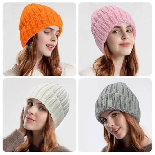 Rosoz Winter Hats for Women Warm Thick Soft Stretch Cable Knit Beanie Skully Cap for Cold Weather - 5