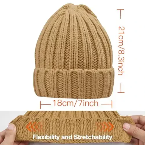 Rosoz Winter Hats for Women Warm Thick Soft Stretch Cable Knit Beanie Skully Cap for Cold Weather - 6