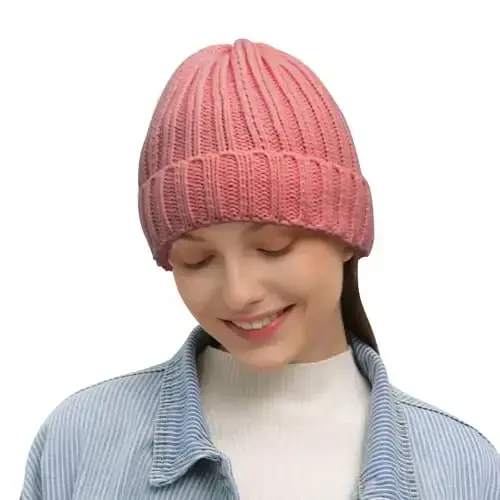 Rosoz Winter Hats for Women Warm Thick Soft Stretch Cable Knit Beanie Skully Cap for Cold Weather - 2