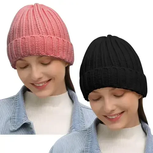 Rosoz Winter Hats for Women Warm Thick Soft Stretch Cable Knit Beanie Skully Cap for Cold Weather 