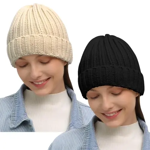 Rosoz Winter Hats for Women Warm Thick Soft Stretch Cable Knit Beanie Skully Cap for Cold Weather - 1