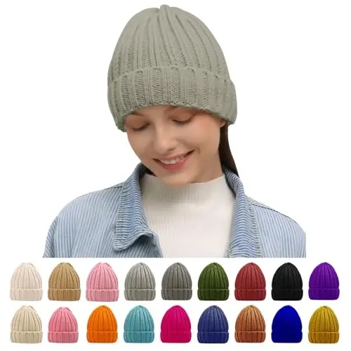 Rosoz Winter Hats for Women Warm Thick Soft Stretch Cable Knit Beanie Skully Cap for Cold Weather - 1