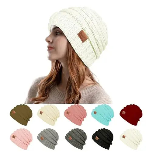 Rosoz Womens Beanies for Winter Ayollar uchun qishki shlyapalar Ayollar uchun trikotaj iliq qishki shlyapalar Sovuq havoda qalin - 1