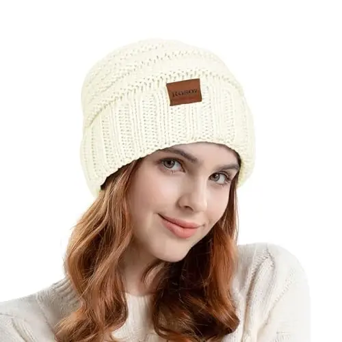 Rosoz Womens Beanies for Winter Ayollar uchun qishki shlyapalar Ayollar uchun trikotaj iliq qishki shlyapalar Sovuq havoda qalin - 2