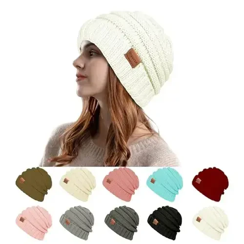 Rosoz Womens Beanies for Winter Ayollar uchun qishki shlyapalar Ayollar uchun trikotaj iliq qishki shlyapalar Sovuq havoda qalin - ROSOZ