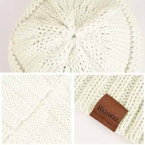 Rosoz Womens Beanies for Winter Ayollar uchun qishki shlyapalar Ayollar uchun trikotaj iliq qishki shlyapalar Sovuq havoda qalin - 4