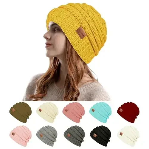 Rosoz Womens Beanies for Winter Ayollar uchun yumshoq qishki shapkalar Ayollar uchun trikotaj iliq qishki shapkalar Sovuq havoda qalin - 1