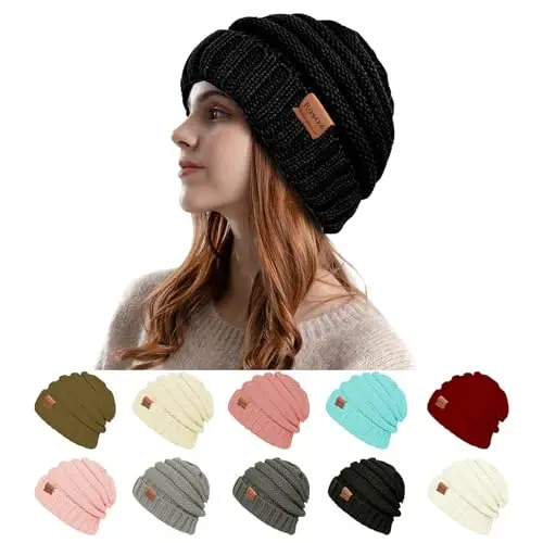 Rosoz Womens Beanies for Winter Slouchy Beanies for Women Knit Warm Winter Hats for Women Thick for Cold Weather - ROSOZ