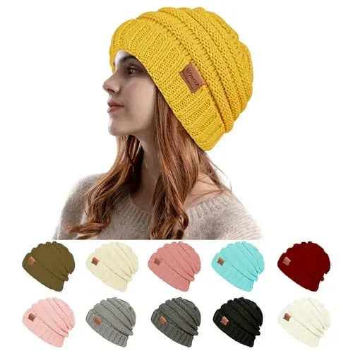 Rosoz Womens Beanies for Winter Slouchy Beanies for Women Knit Warm Winter Hats for Women Thick for Cold Weather 