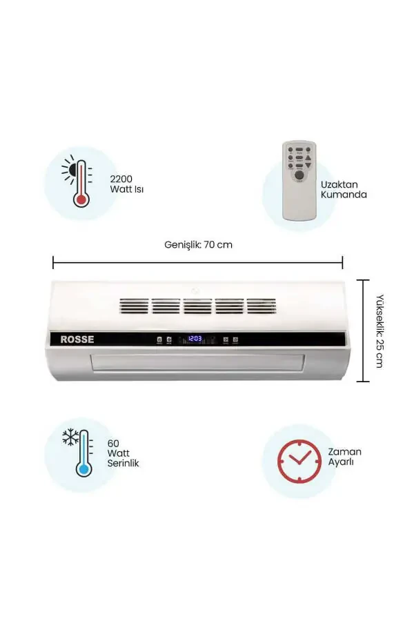 Rosse 2200 W. Uk. Ptc Ceramic Heater, Cooler Wall Air Conditioner Type with Gift - 43