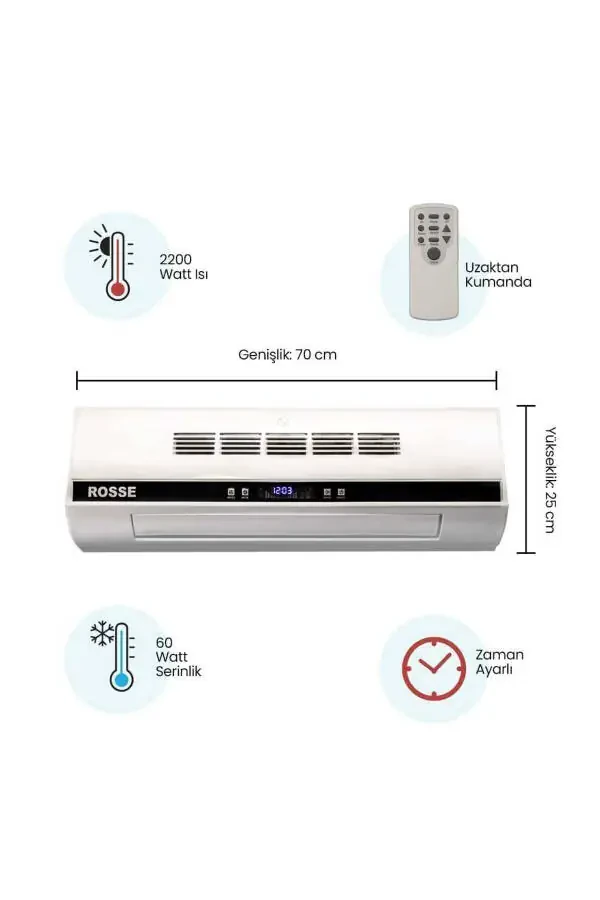 Rosse 2200 W. Uk. Ptc Ceramic Heater, Cooler Wall Air Conditioner Type with Gift - 8