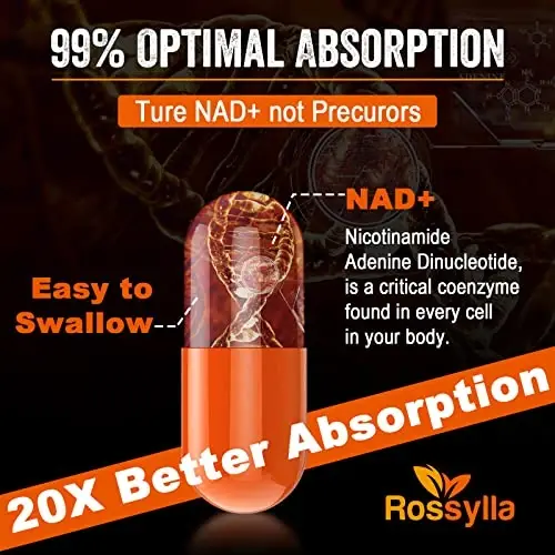 Rossylla 1300 MG Liposomal NAD+ qo'shimchasi | Eng yuqori assimilyatsiya | Sof NAD qo'shimchasi NAD+ni samarali oshirish uchun | Qarishga qarshi, hujayra energiyasi, uzoq umr ko'rish uchun NAD+ qo'shimchasini kuchaytirish | 480 dona - 3