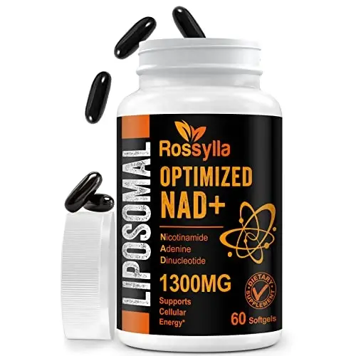 Rossylla 1300 MG Liposomal NAD+ qo'shimchasi | Eng yuqori so'rilish | NADni samarali oshirish uchun eng toza NAD qo'shimchasi | Qarishga qarshi, hujayra energiyasi, uzoq umr ko'rish uchun NAD+ni kuchaytiruvchi qo'shimcha | 60 dona - 1