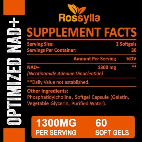Rossylla 1300 MG Liposomal NAD+ Supplement | Highest Absorption | Purest NAD Supplemet to Boost NAD+ Effetively | Boosting NAD+ Supplement for Aging Defese, Cellular Energy, Longevity | 180 Count - Rossylla (1)
