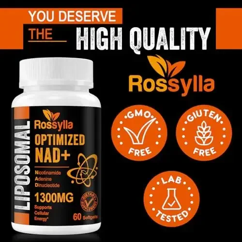 Rossylla 1300 MG Liposomal NAD+ Supplement | Highest Absorption | Purest NAD Supplemet to Boost NAD+ Effetively | Boosting NAD+ Supplement for Aging Defese, Cellular Energy, Longevity | 240 Count - 6
