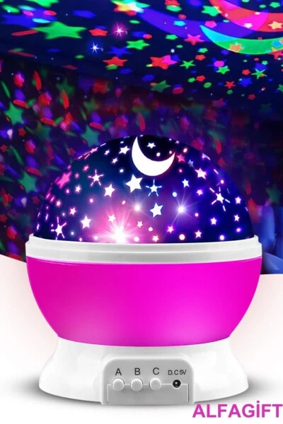 Rotating Projection Night Light with Moon and Stars Sky Reflection - Pink for Baby Nursery - ALFAGİFT