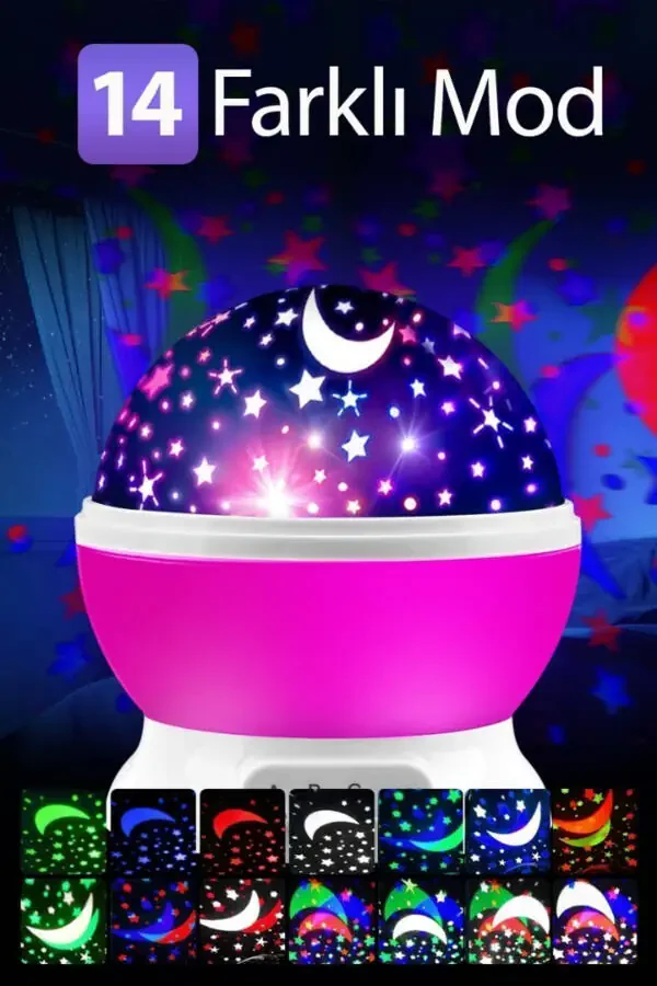 Rotating Projection Night Light with Moon and Stars Sky Reflection - Pink for Baby Nursery - 5
