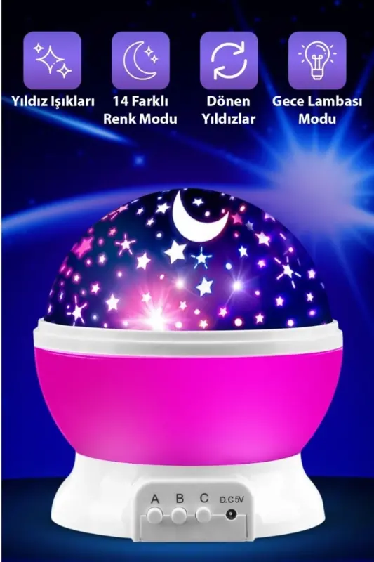 Rotating Projection Night Light with Moon and Stars Sky Reflection - Pink for Baby Nursery - 4