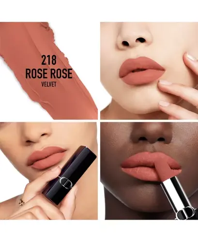 Rouge Dior lab boʻyogʻi - Velvet-218 Rose Rose velvet - gulrang bej tusidagi yalangʻoch - 3