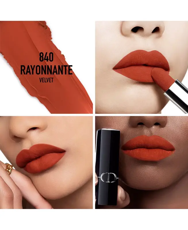 Rouge Dior Lipstick - Velvet-840 Rayonnante velvet - qizil g'isht rang chuqur baxmal - 2