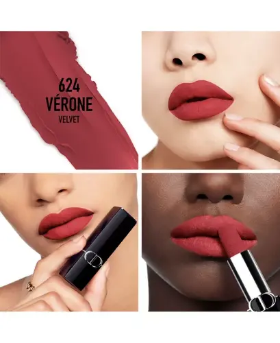 Rouge Dior Lipstick - Velvet - 624 Verone velvet - a purply brownish red - 3