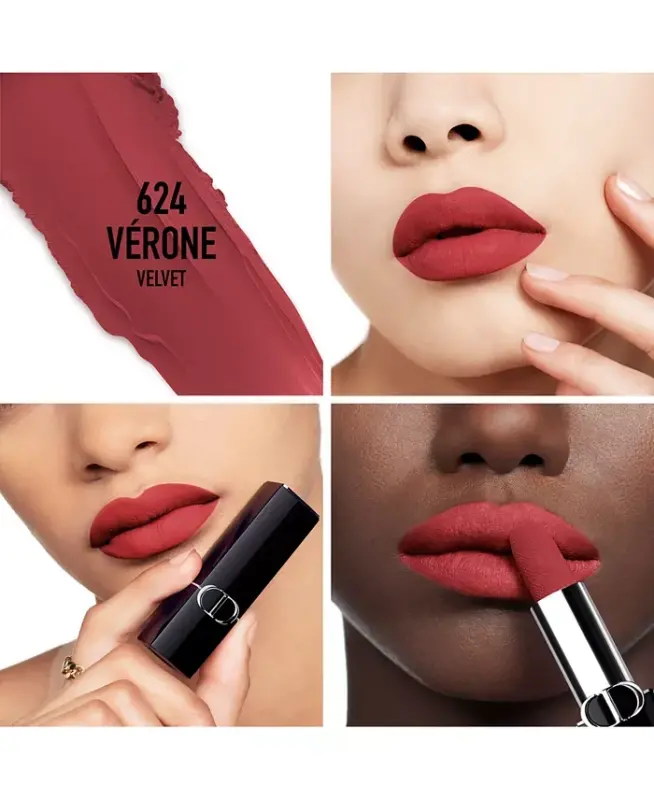Rouge Dior Lipstick - Velvet - 624 Verone velvet - a purply brownish red - 3