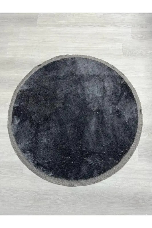 Round Anthracite Classic Fringed Non-Slip Base Plush Post Rug Washable Hallway Carpet - Anthracite - SARAR HALI