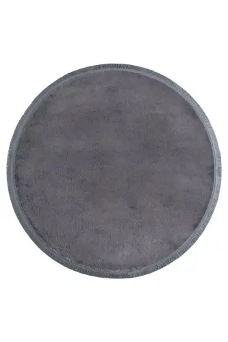 Round Anthracite Classic Fringed Non-Slip Base Plush Post Rug Washable Hallway Carpet - Anthracite - SARAR HALI (1)