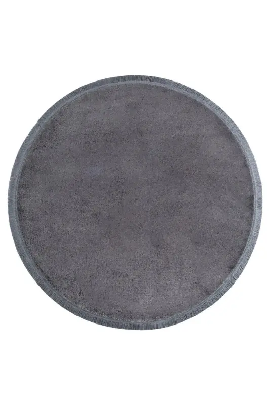 Round Anthracite Classic Fringed Non-Slip Base Plush Post Rug Washable Hallway Carpet - Anthracite - 2