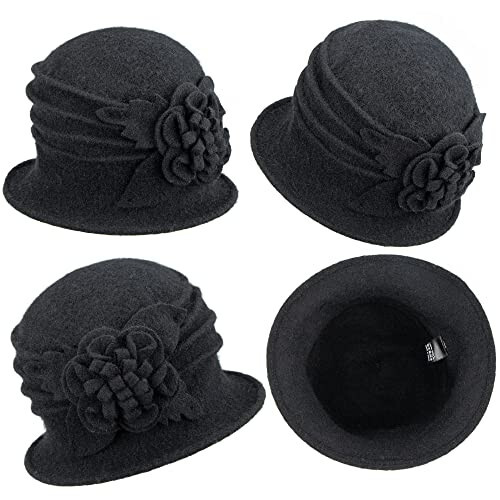 Round Cloche Hat for Women Vintage Wool 1920s Cloche Winter Hat - 3