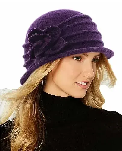 Round Cloche Hat for Women Vintage Wool 1920s Cloche Winter Hat - 1