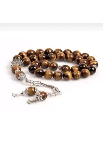 Round Cut 8 Mm Tiger's Eye Rosary in Special Wooden Box-BROWN - GRS OYUNCAK (1)