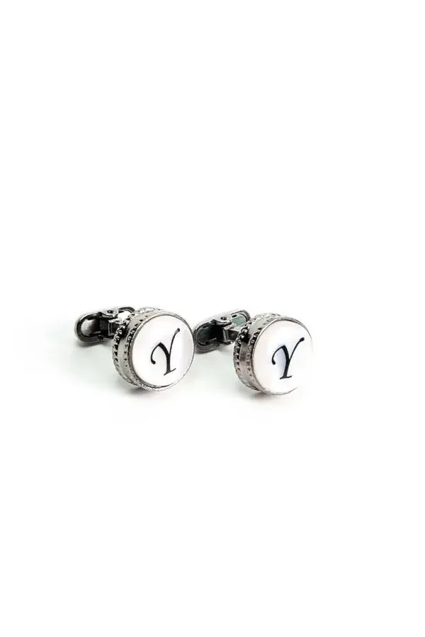 Round Letter Cufflinks with Wooden Box Y Letter - 5