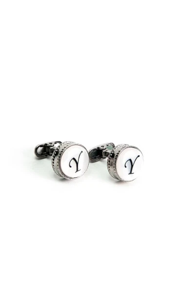Round Letter Cufflinks with Wooden Box Y Letter - BAYEFENDİ