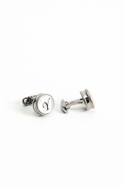 Round Letter Cufflinks with Wooden Box Y Letter - 3