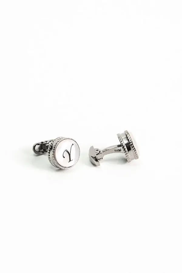 Round Letter Cufflinks with Wooden Box Y Letter - 3