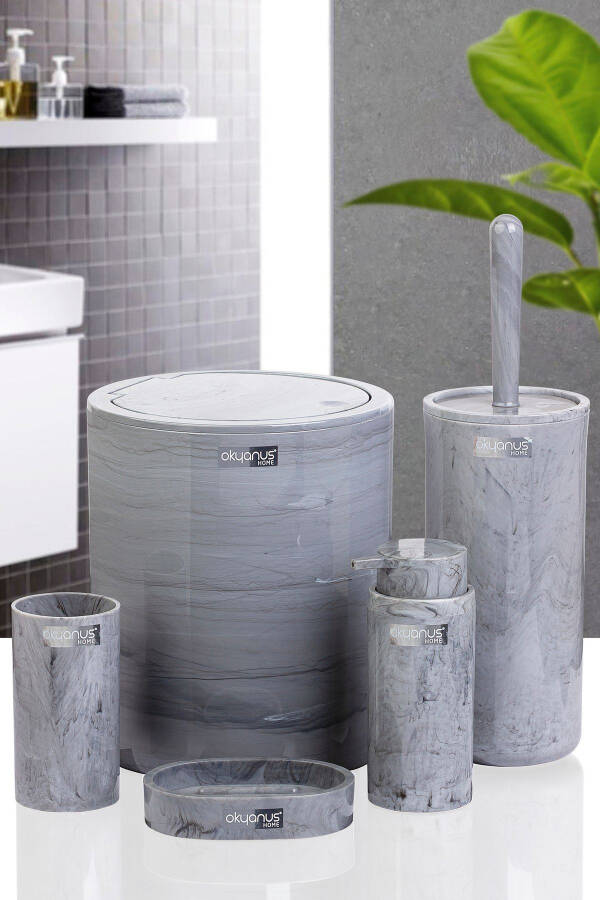 Round Marble Patterned 5-Piece Bathroom Set - 9