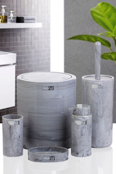 Round Marble Patterned 5-Piece Bathroom Set - 4