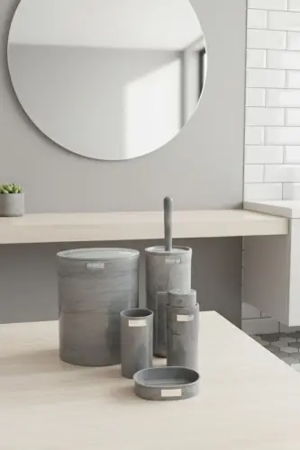 Round Marble Patterned 5-Piece Bathroom Set - 3