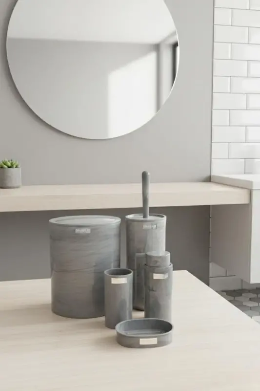 Round Marble Patterned 5-Piece Bathroom Set - 3