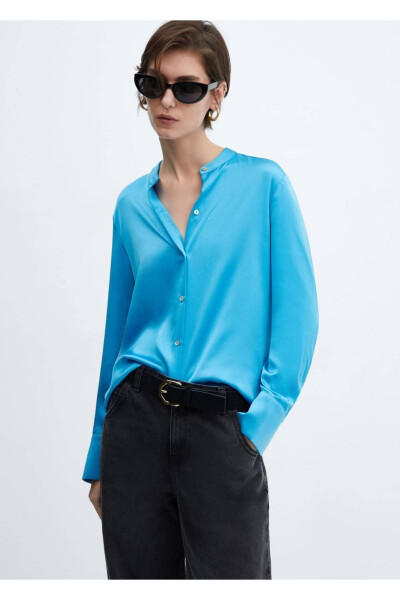 Round neck satin shirt - MANGO