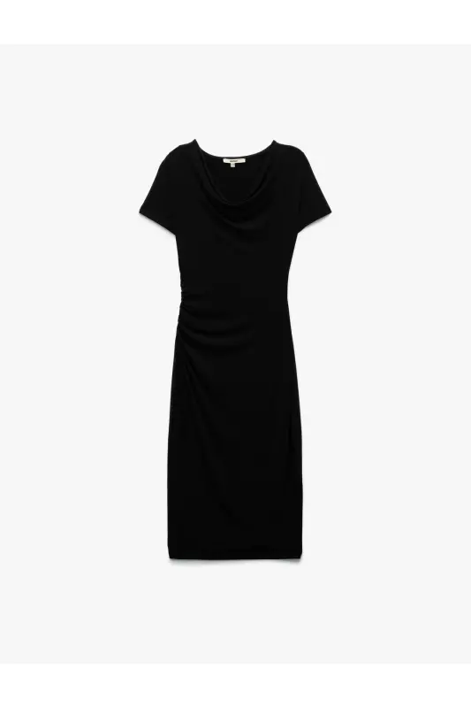 Round Neck Short Sleeve Midi Pencil Dress - KOTON